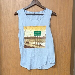 Sleeveless Light Blue Graphic Tank Top - Rodeo Road Sign Print
